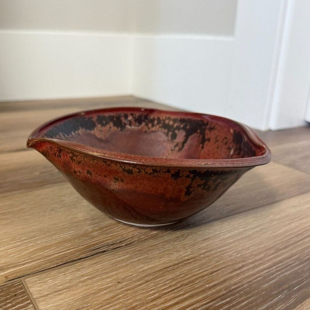 Signed Studio Pottery Bowl, Oxblood Red & Black Speckled Glaze, Artisan Ceramic